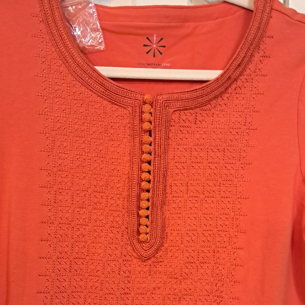 Isaac Mizrahi Orange Embroidered Tunic Top